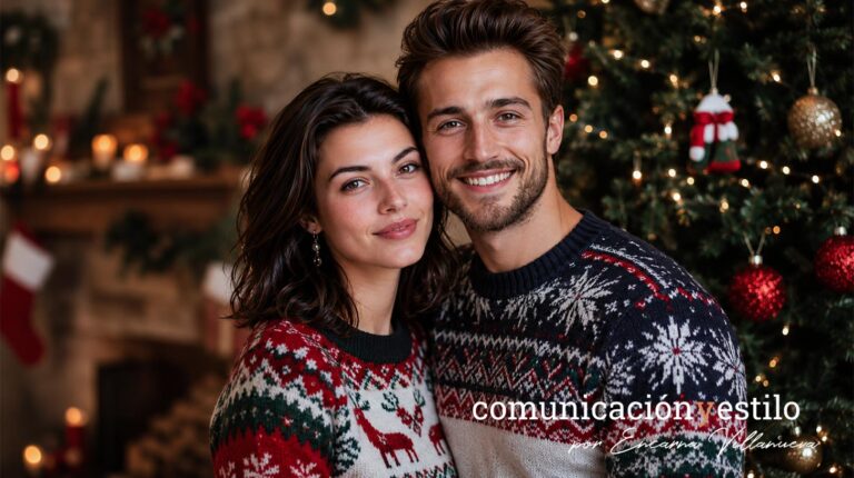 pareja con jerséis navideños